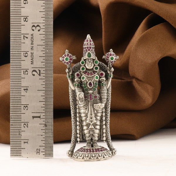 925 silver 3D Balaji idol, weight 49g, dimensions 7cm, with intricate details and precious stones, next to a ruler for scale, AI-1189