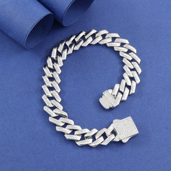 925 Silver Shubhashis Men Bracelet MB-239 with 21cm length and 30g weight on blue background