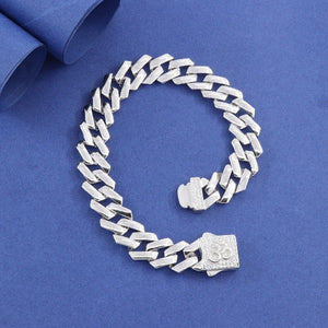 925 Silver Om Men Bracelet MB-238, 21cm length, 30g weight, featuring an Om symbol clasp against a blue background